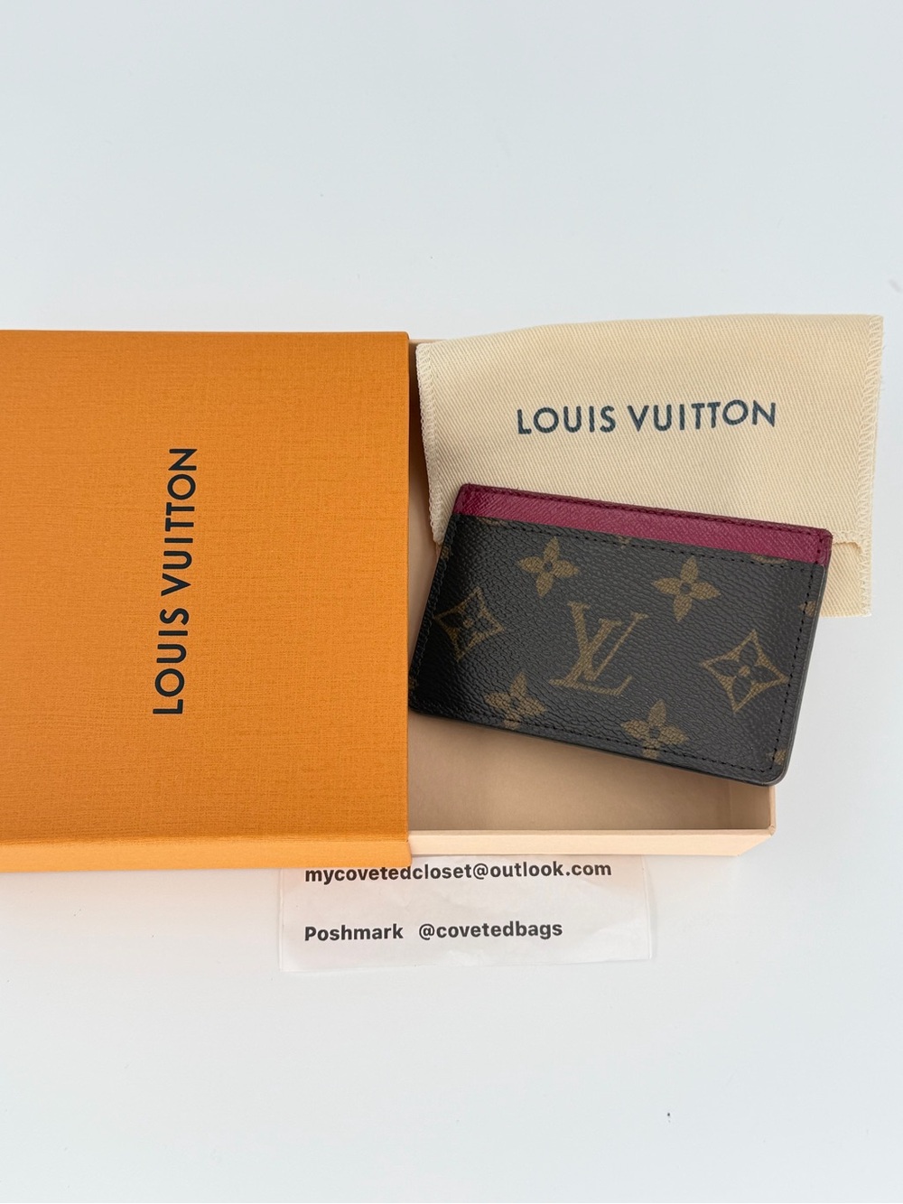 LV Monogram Card Holder with Fuchsia Excellent Condition w/Box and Dust Bag - Picture 13 of 13